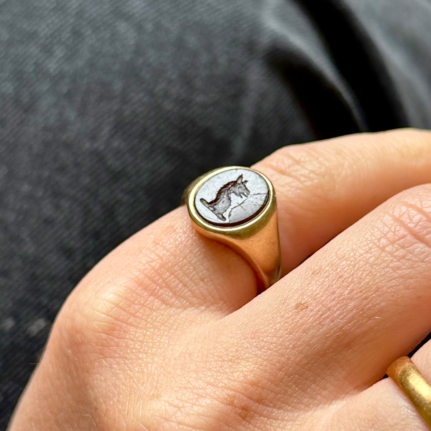 Vintage Carnelian Griffin Signet Ring (AF) ; Circa 1958