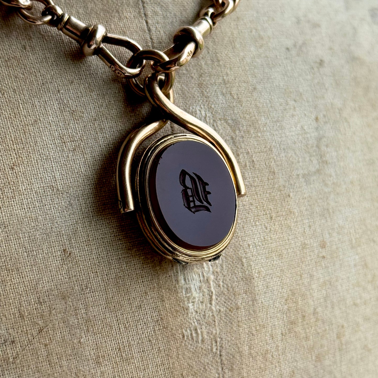 Antique Monogram 'B' Agate Locket Swivel Fob