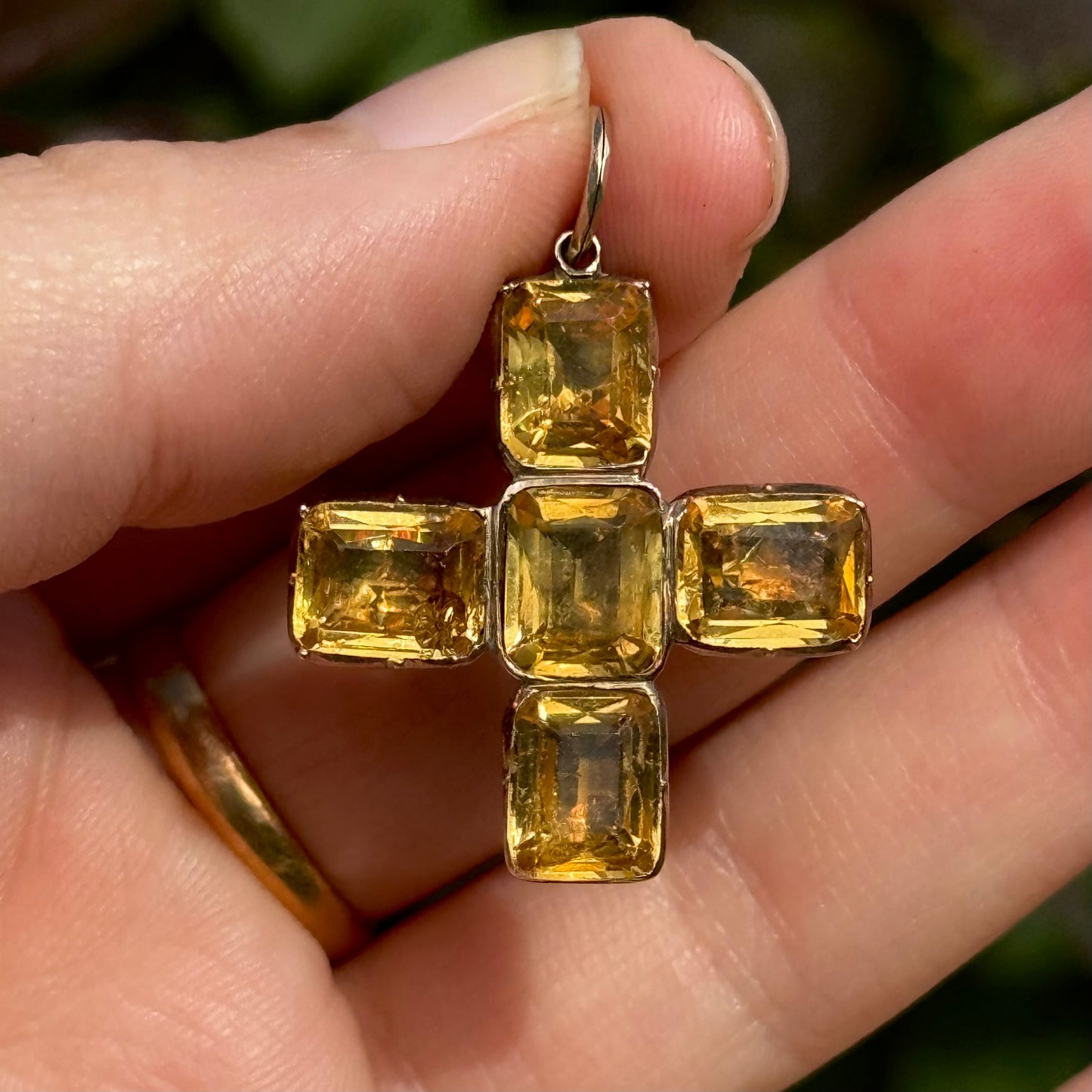 Georgian Foiled Citrine Cross Pendant in 9 Carat Gold; Circa 1820
