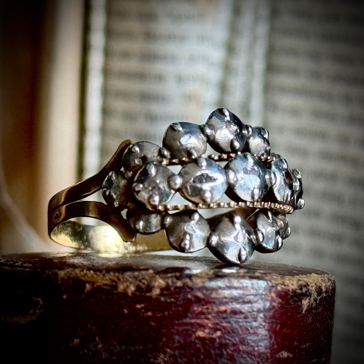 Antique Georgian Rose Cut Diamond Ring Gold and Silver; Circa 1820