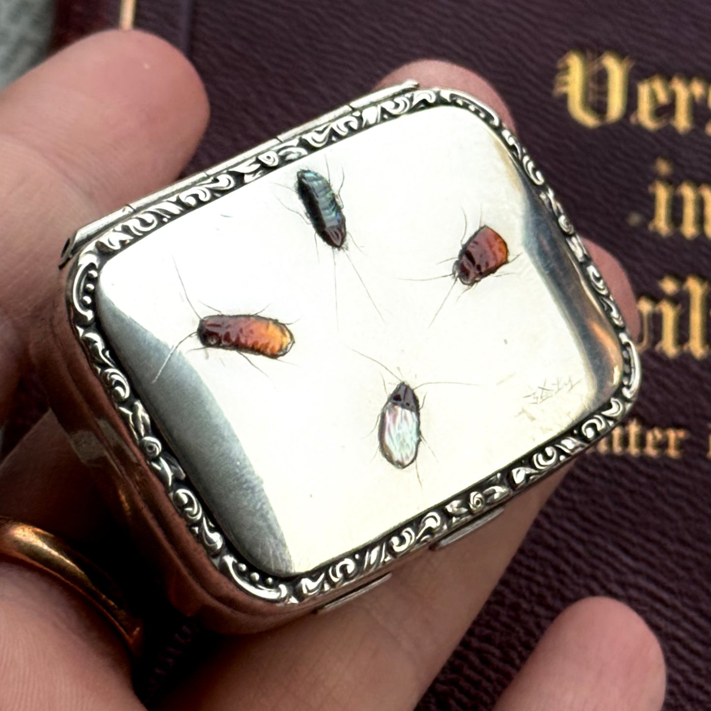 Antique Shibayama Trinket Box in Sterling Silver