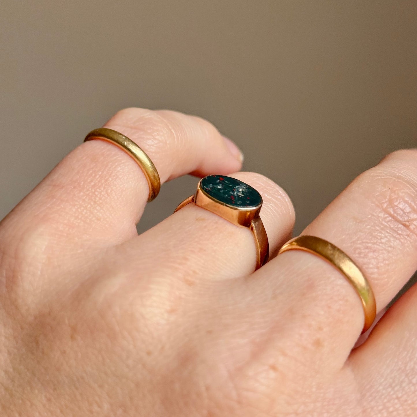 Antique Crowned Lion Bloodstone Ring in 9 Carat Gold