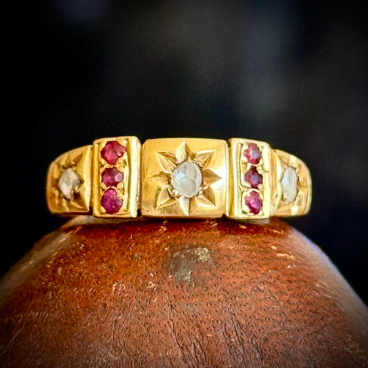 Antique Victorian Ruby & Diamond Ring; Circa 1890