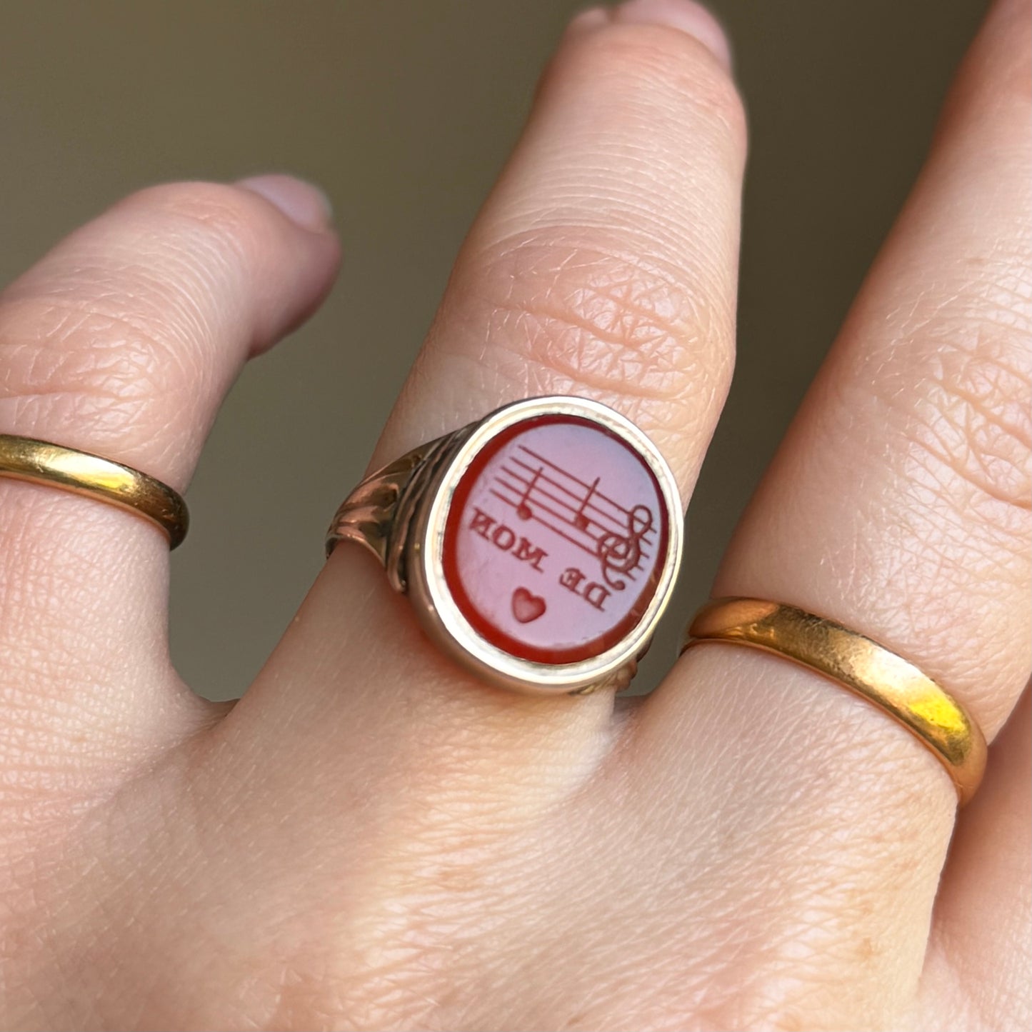 Antique Carnelian Rebus Intaglio Ring in 9 Carat Gold
