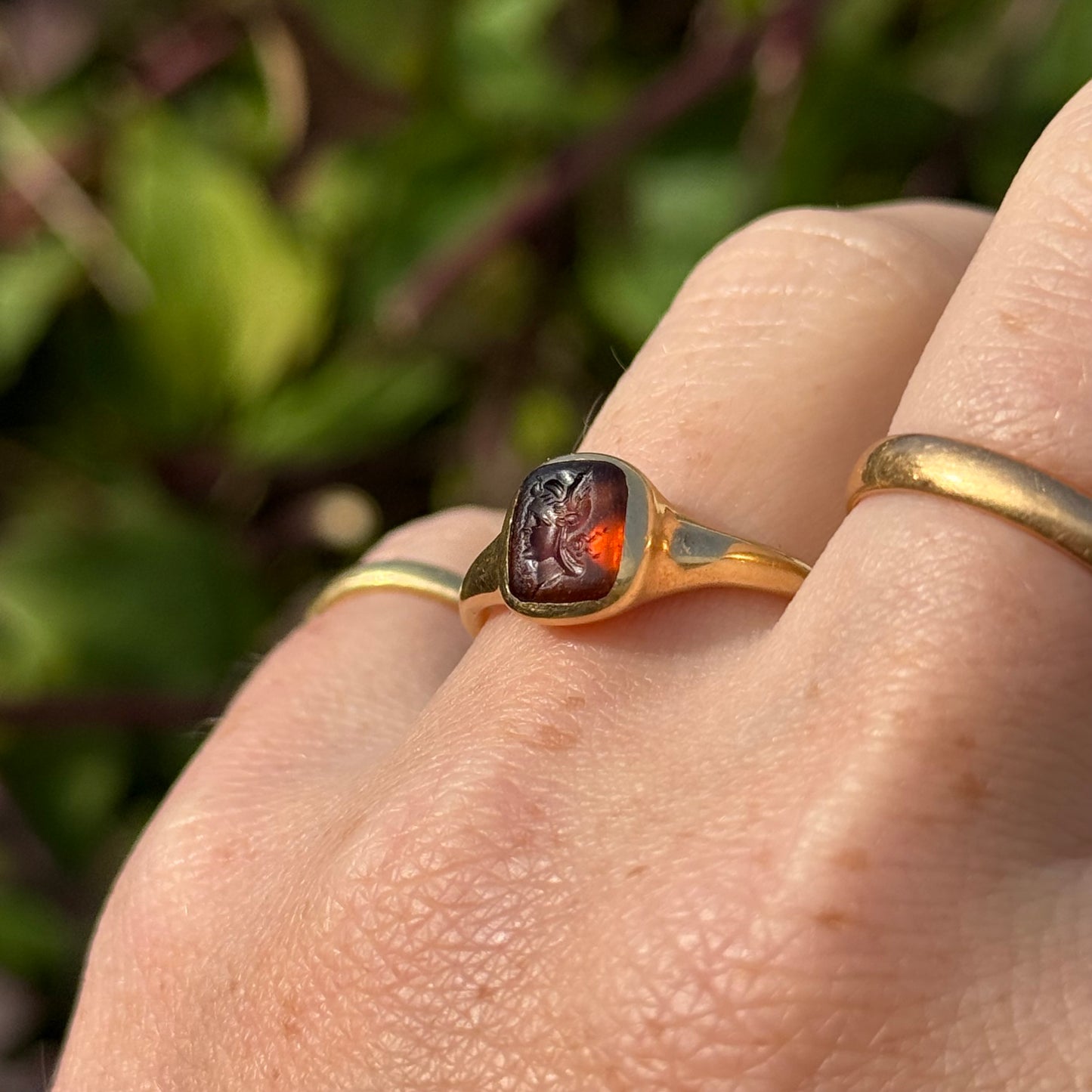 Edwardian 18 Carat Gold Intaglio Ring Depicting the Goddess Diana, Circa 910