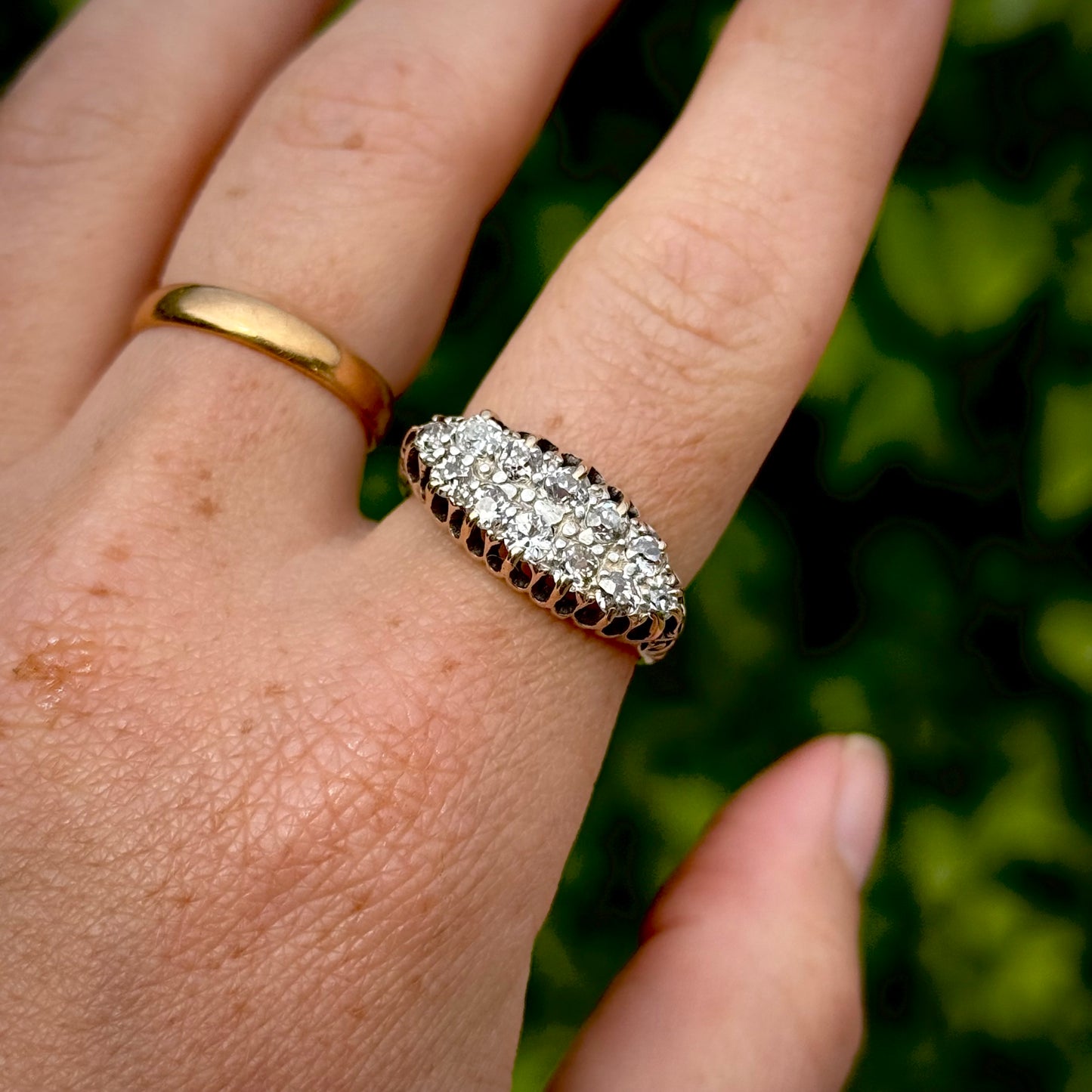 Antique Old Cut Diamond Double Row Boat Ring