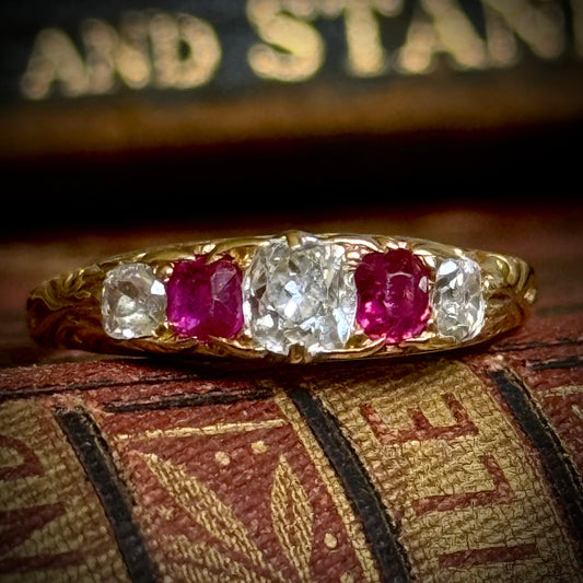 Antique Edwardian Ruby & Diamond Ring; Circa 1900