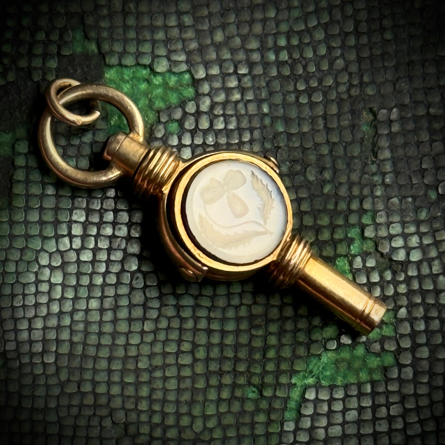 Antique Sentimental Swivel Intaglio Fob in 9 Carat Gold; Circa 1860