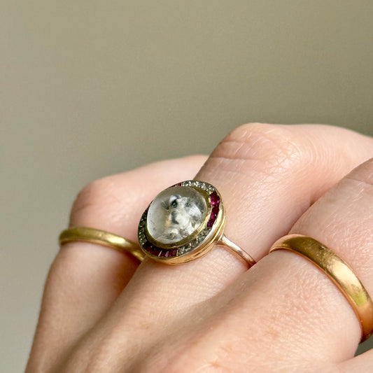 Victorian Essex Crystal, Diamond & Ruby Dog Ring, circa 1880