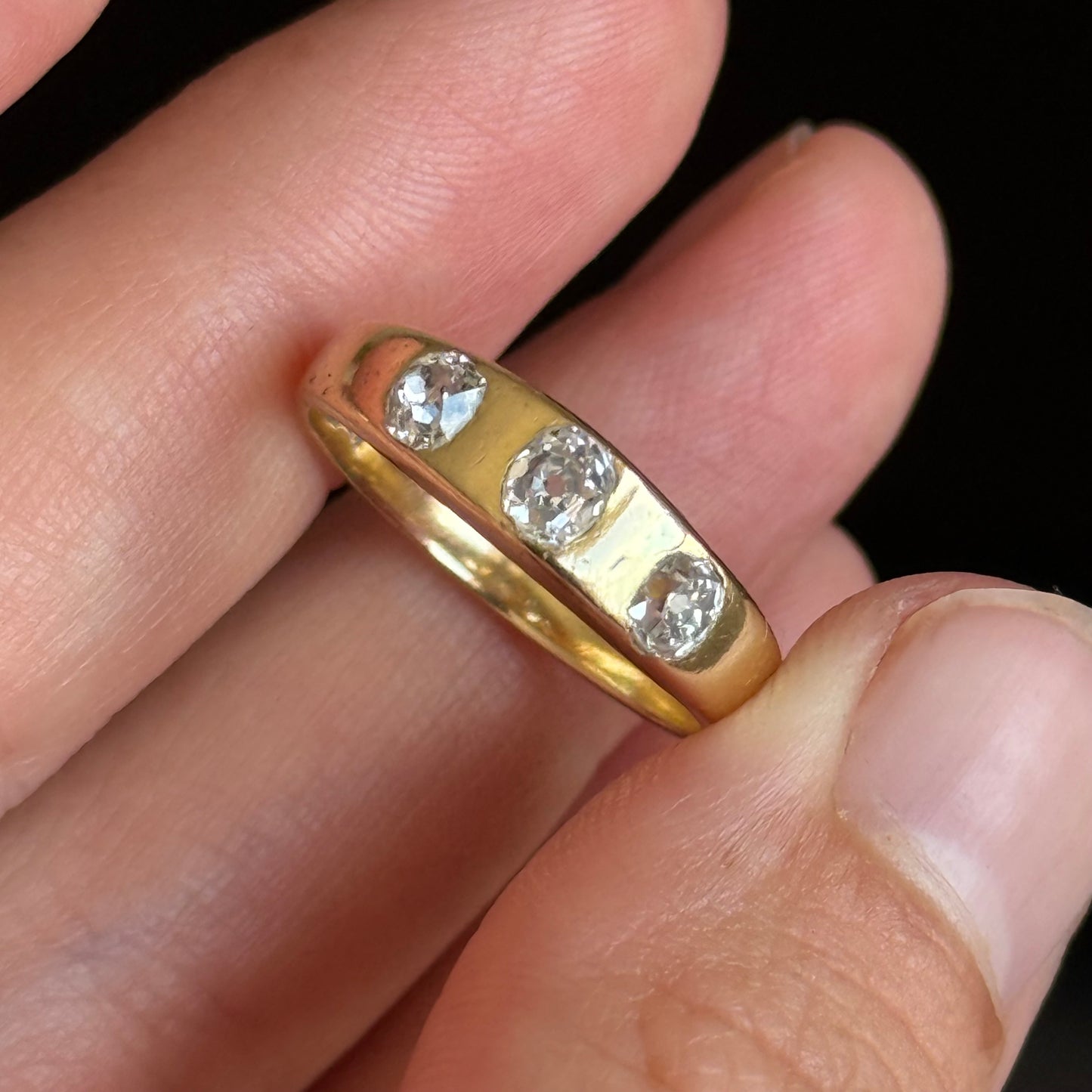 Antique Old Cut Diamond Trilogy Ring; Circa 1890