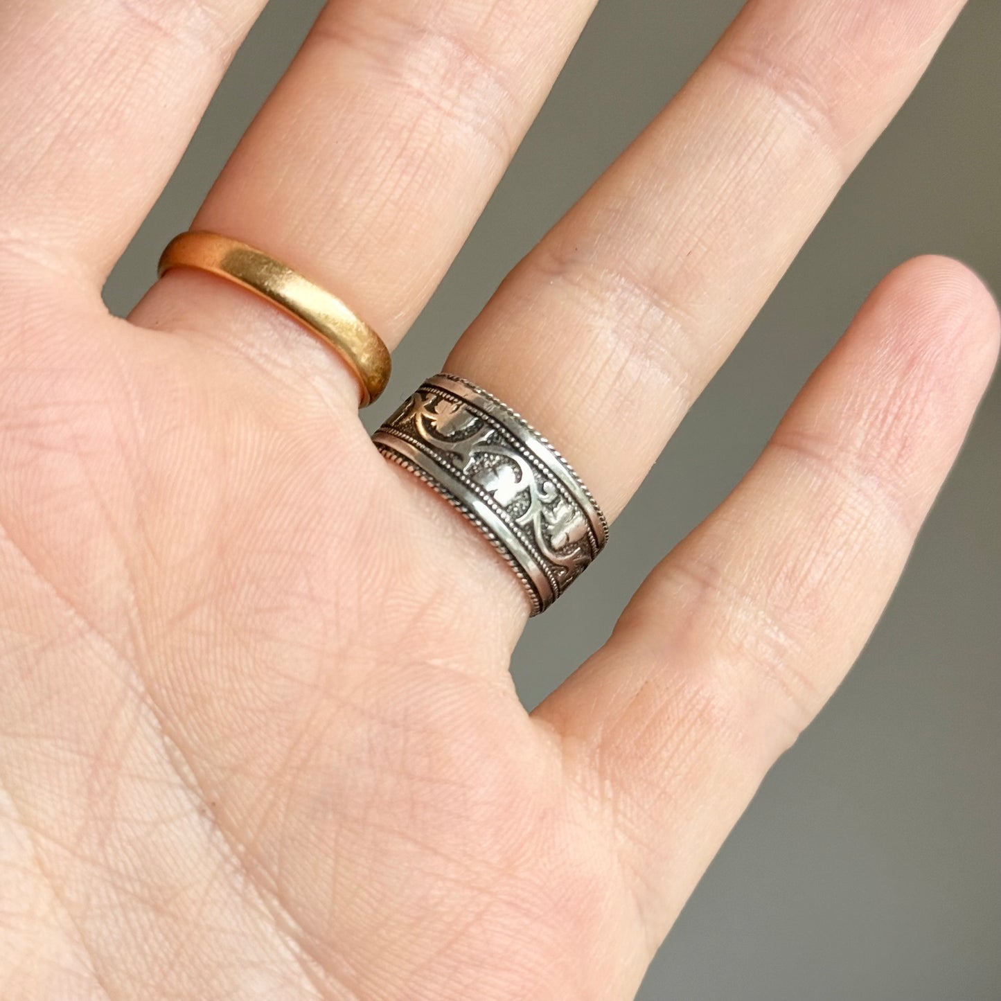 Victorian Sterling Silver Ivy Love Token Ring; Circa 1881