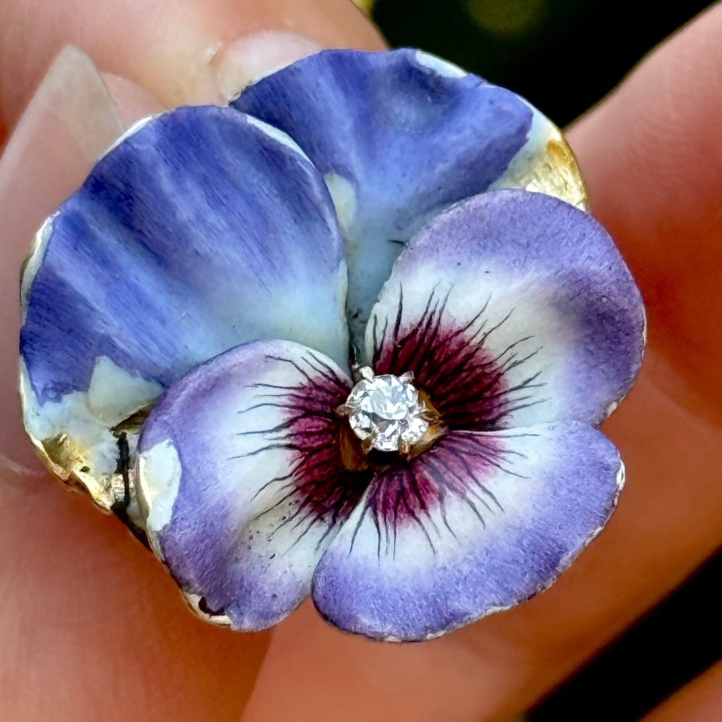 Antique Enamel & Diamond Pansy Pendant