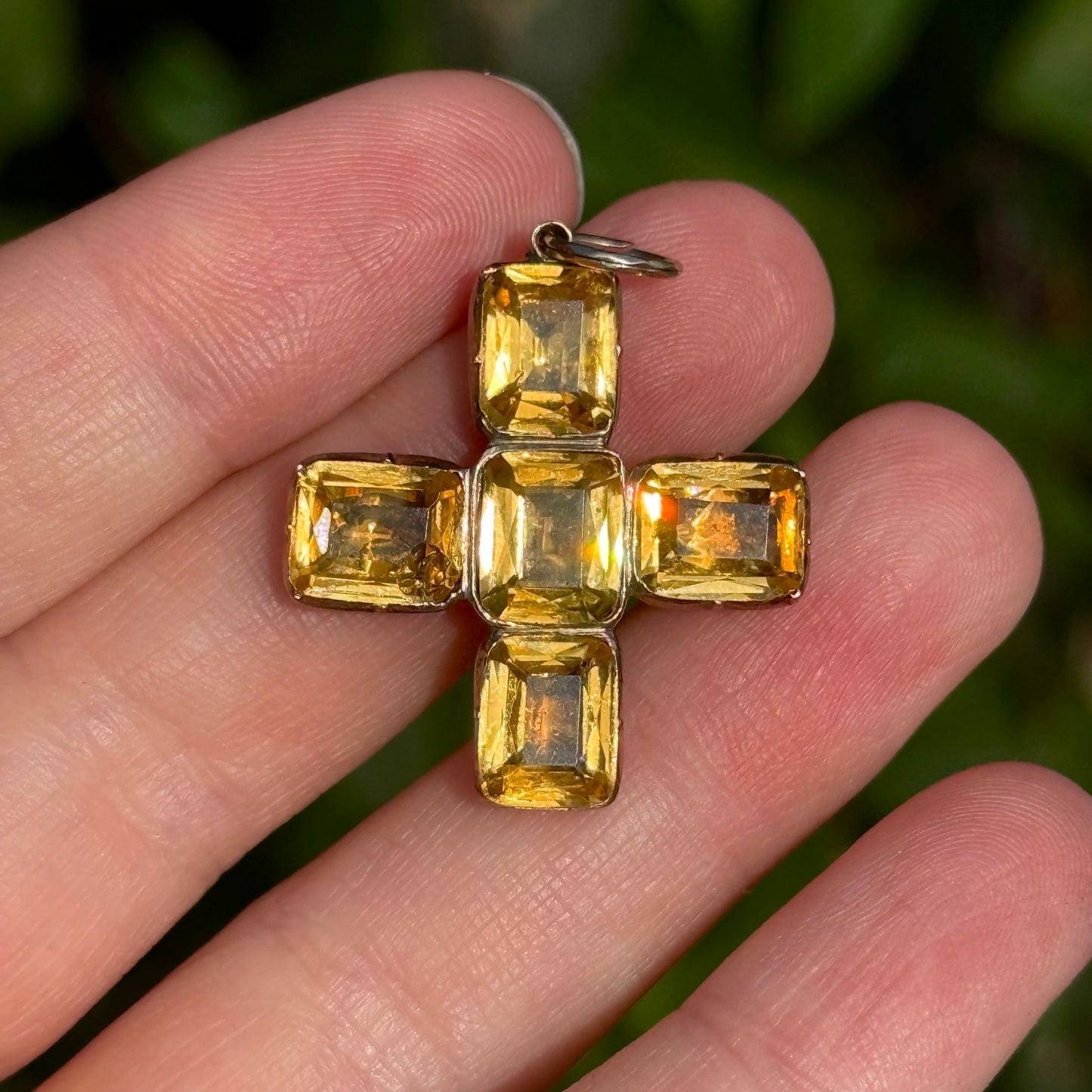 Georgian Foiled Citrine Cross Pendant in 9 Carat Gold; Circa 1820