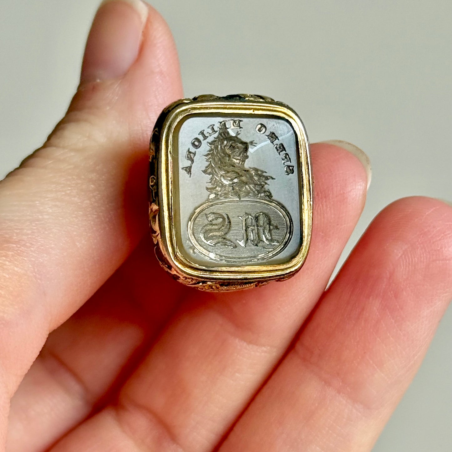 Victorian "I hope for better things" Intaglio Lion Fob Pendant