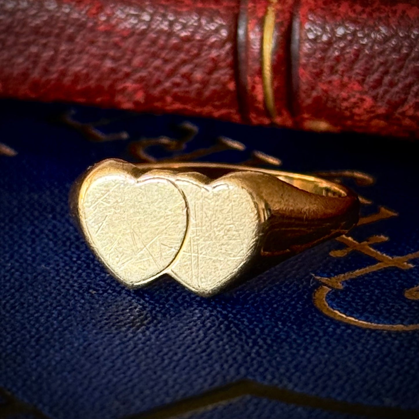 Vintage Double Heart Signet Ring in 9 Carat Gold; Circa 1971