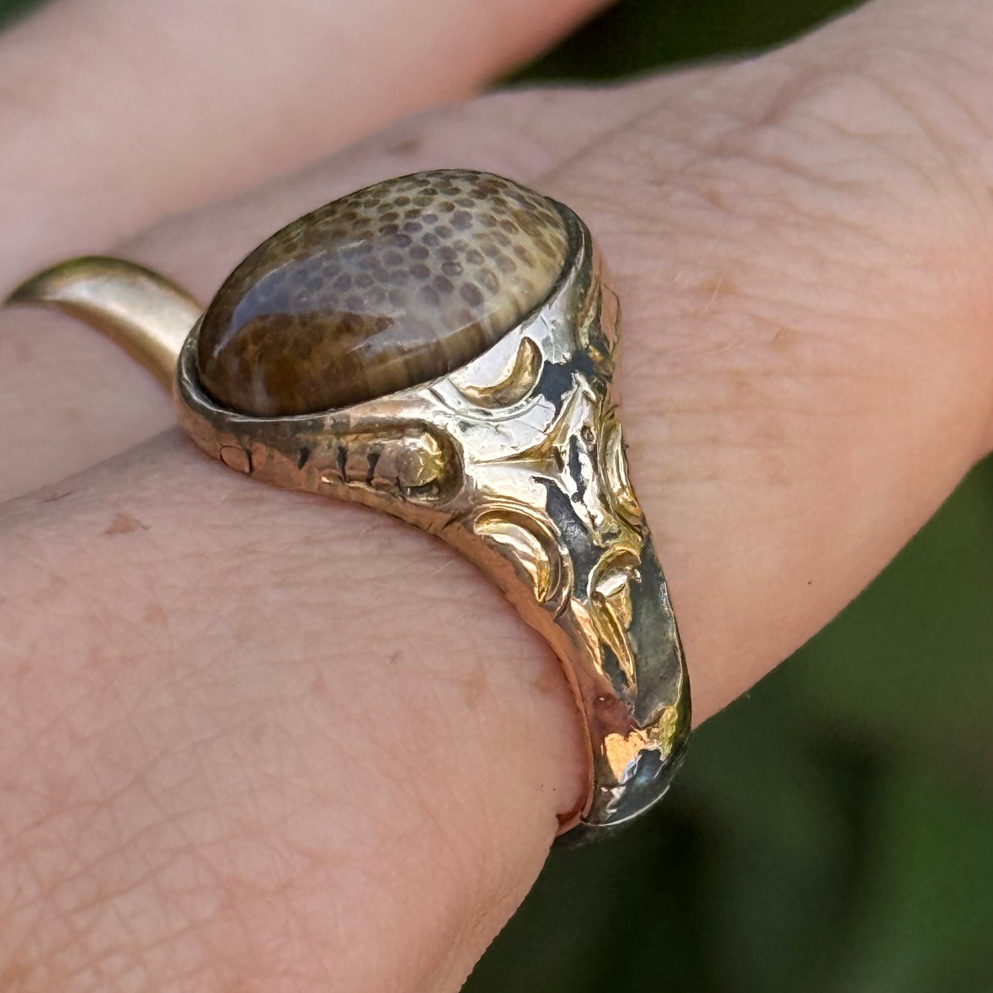 Antique Victorian Jasper Signet Ring; Circa 1890