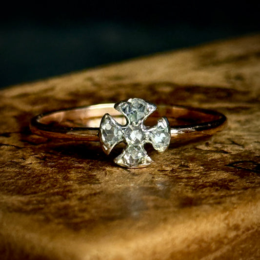 Antique Old Cut Diamond Cross Ring