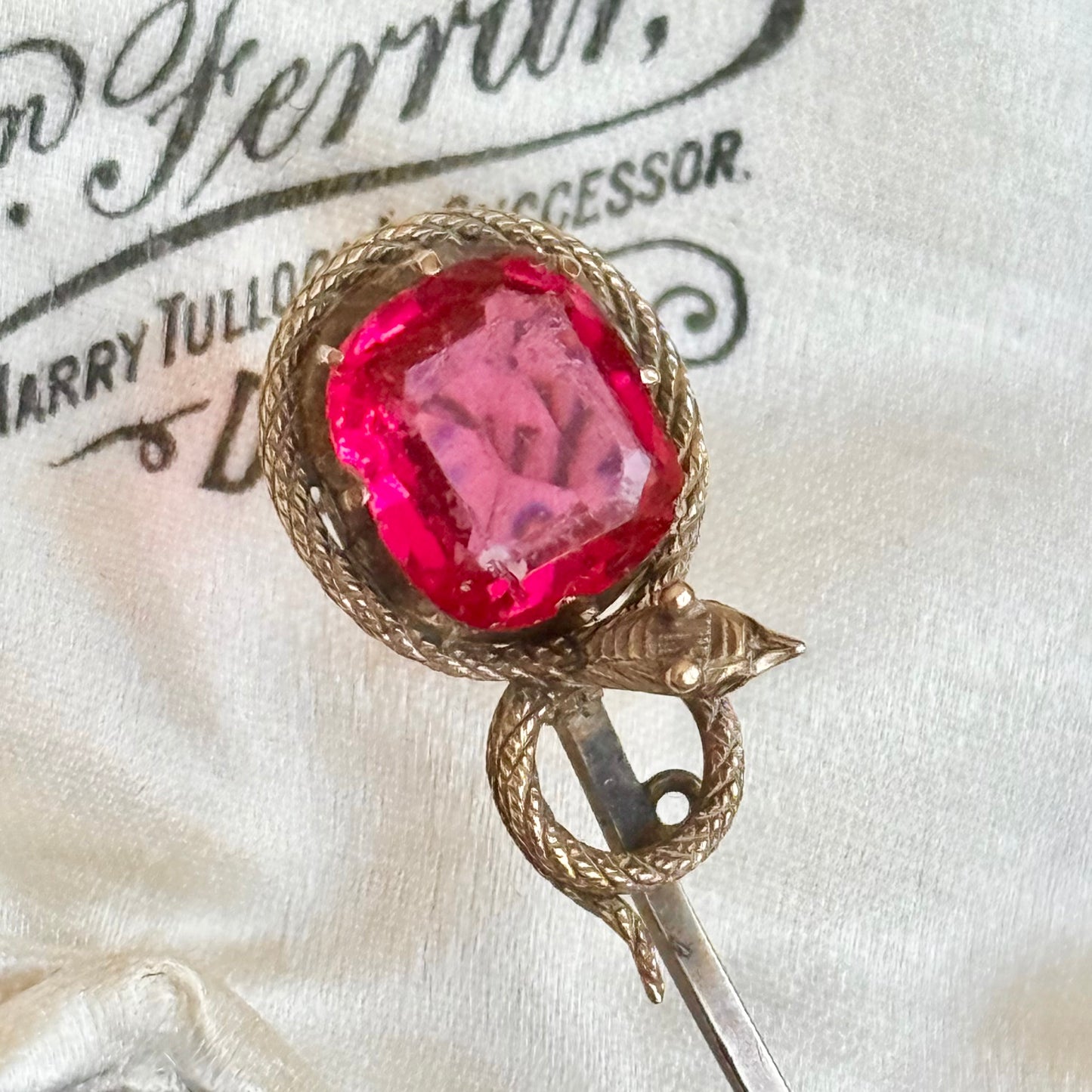 Antique Victorian Paste Serpent Pin; Circa 1880