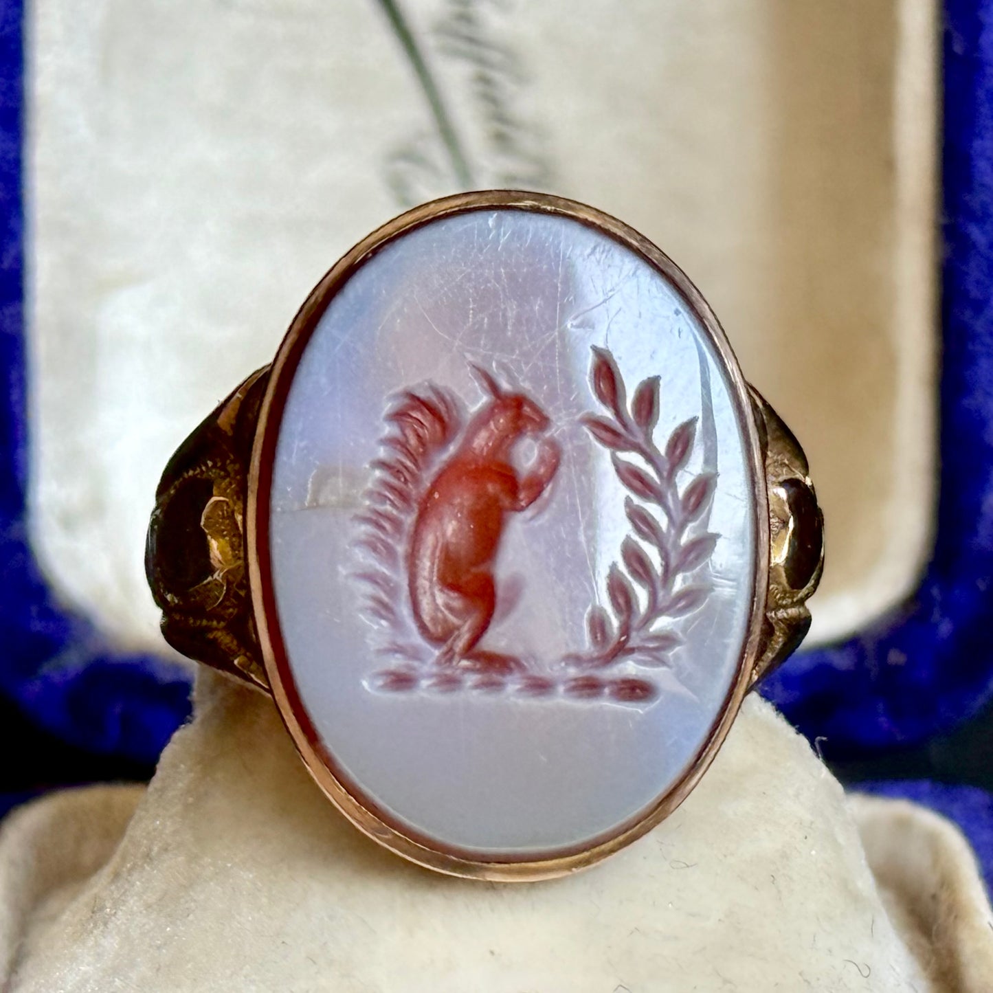 Antique Squirrel Intaglio Signet Ring in 9 Carat Gold