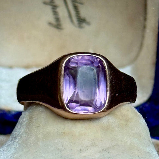 Antique Victorian Amethyst Ring in 8 Carat Gold; Circa 1890