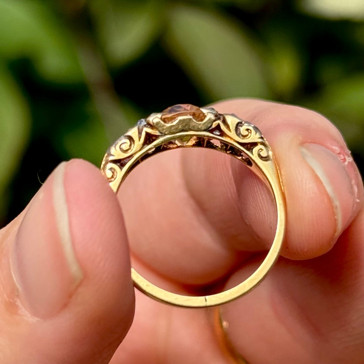 Late Victorian Imperial Topaz & Mixed Cut Diamond Ring; Circa 1890