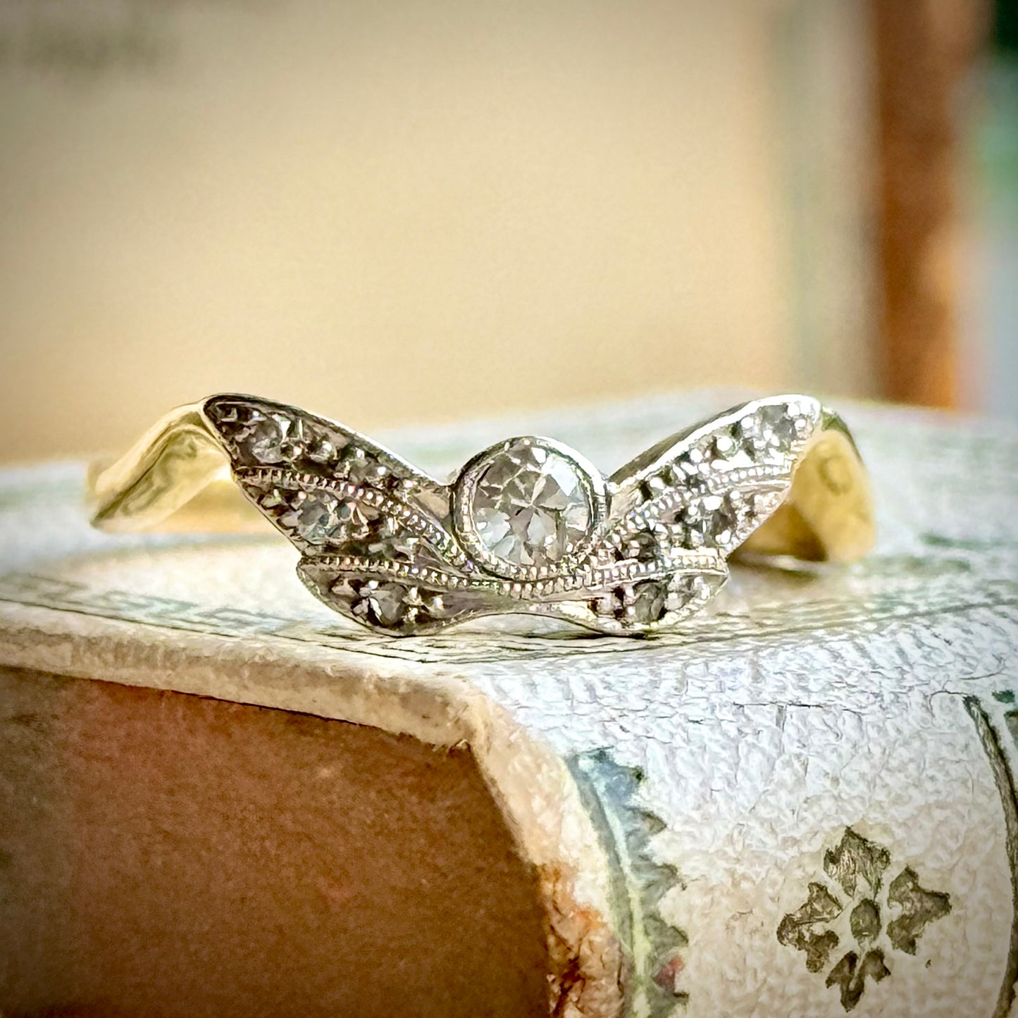 Antique Diamond Winged Ring in 18 Carat Gold; Circa 1900