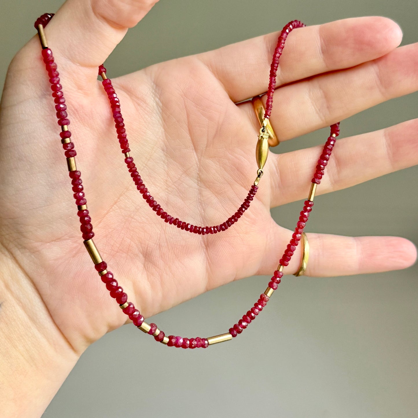 Graduated Ruby Bead Necklace in 9 Carat Gold