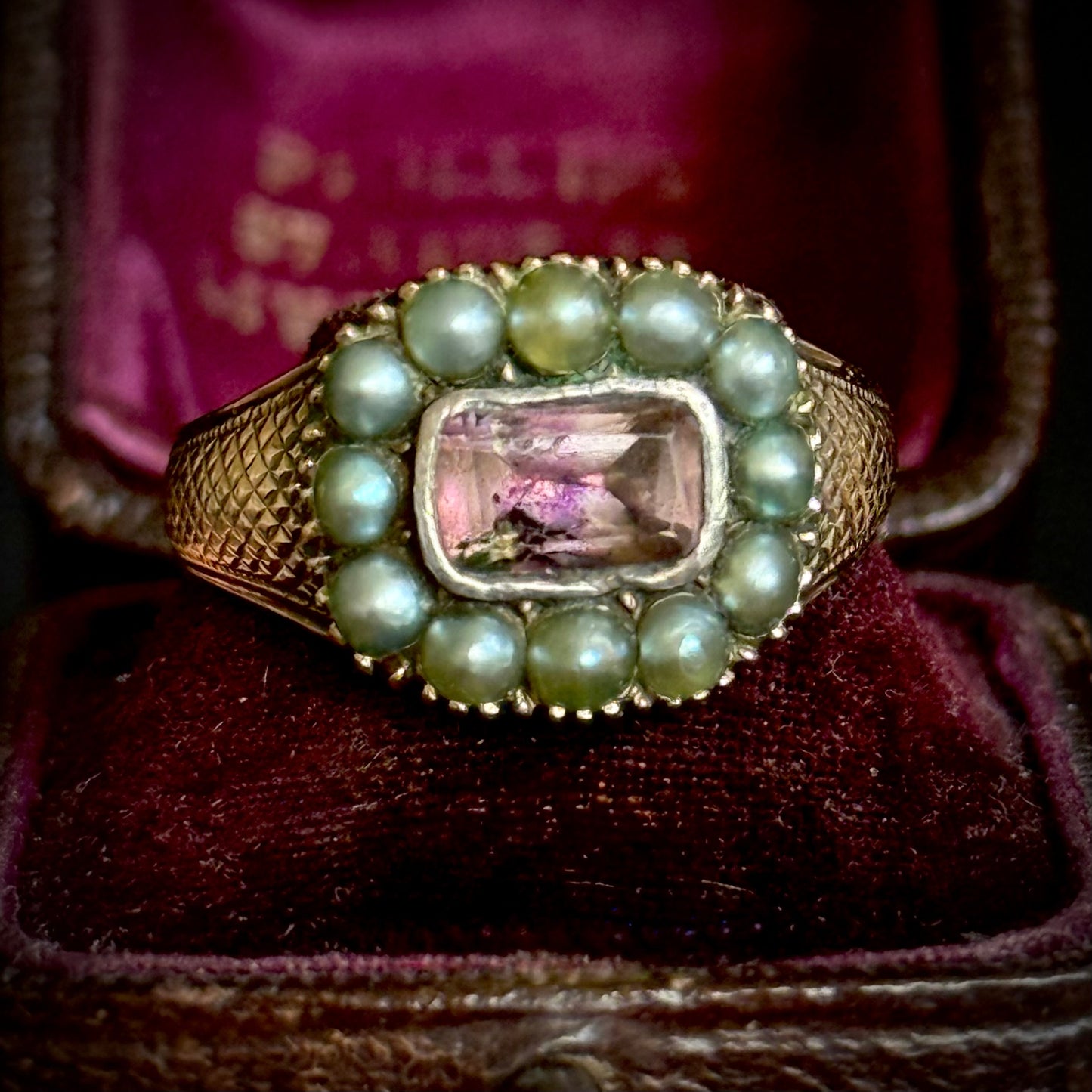 Antique Georgian Amethyst Mourning Ring; Circa 1813