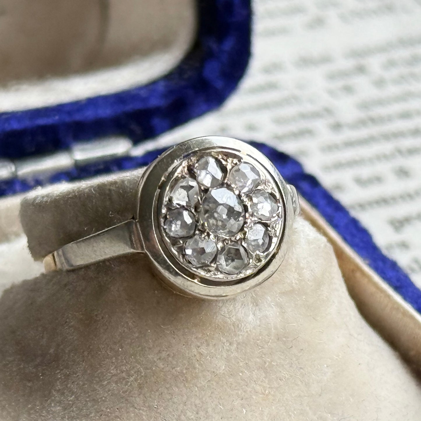 Antique Rose Cut Cluster Ring in 9 Carat Gold; Circa 1895
