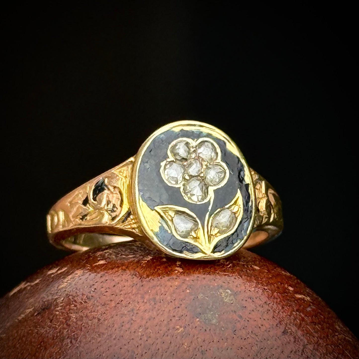 Antique Victorian Forget me Not Mourning Ring; Circa 1856