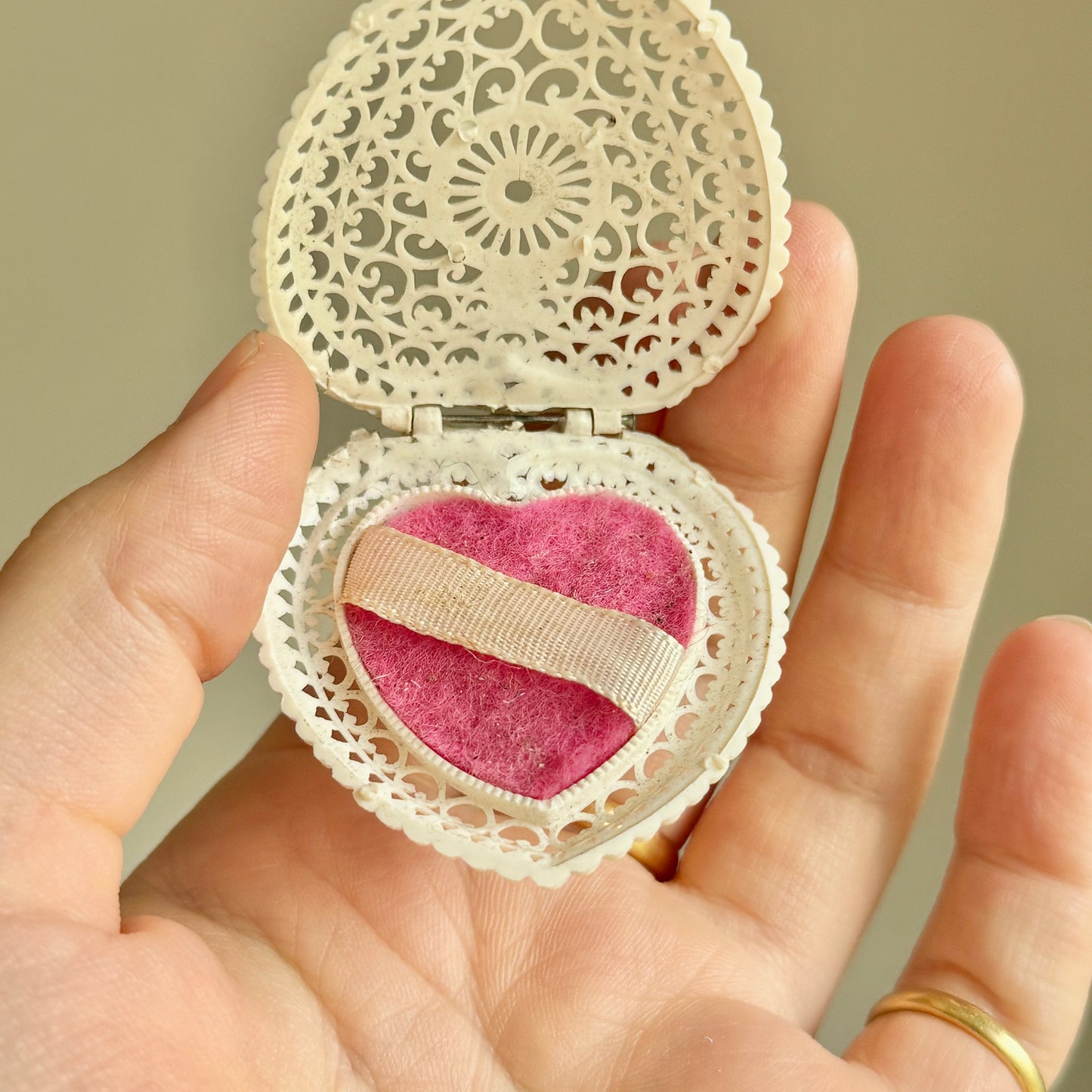 Vintage Early Plastic Filigree Ring Box