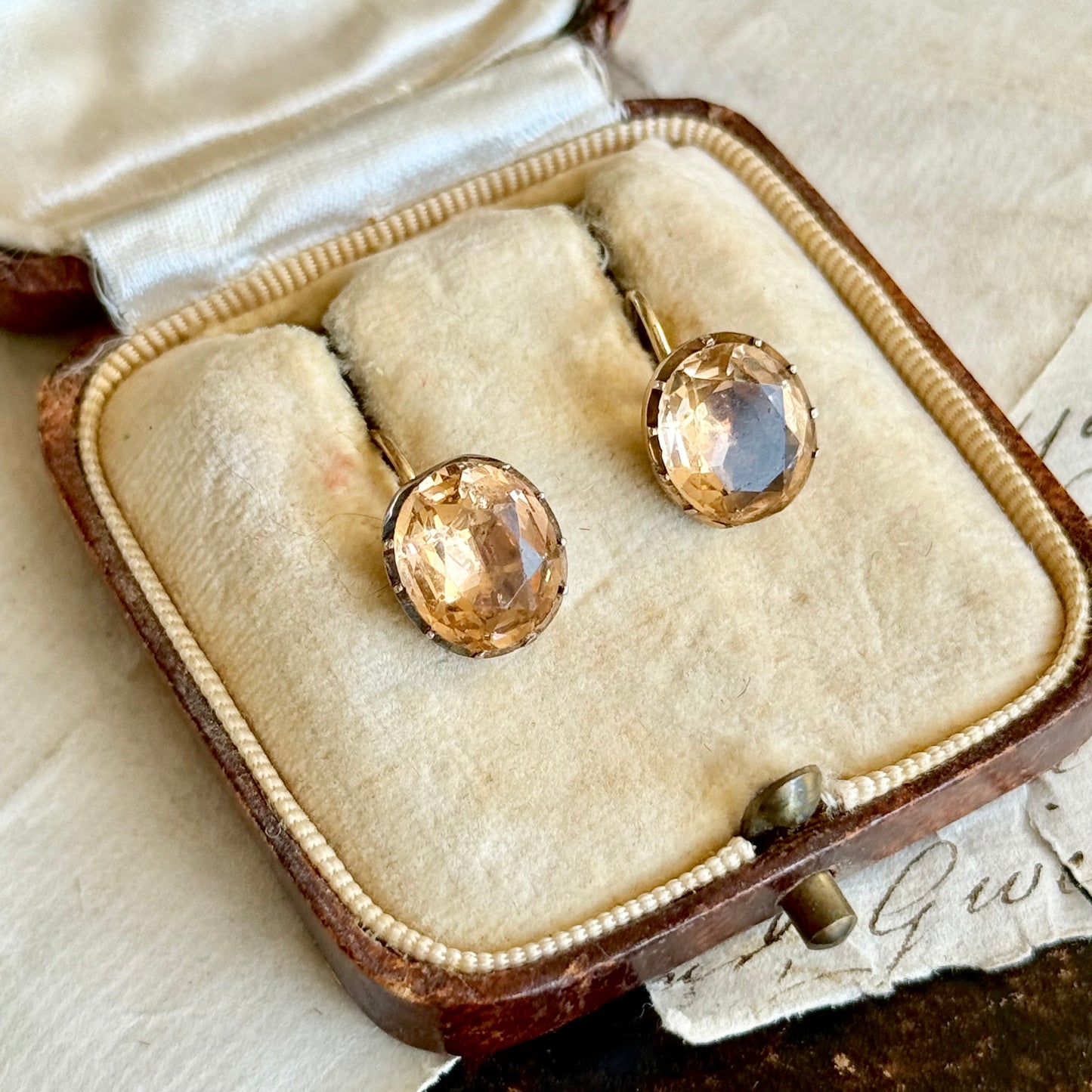 Georgian Peach Paste Drop Earrings in 9 Carat Gold