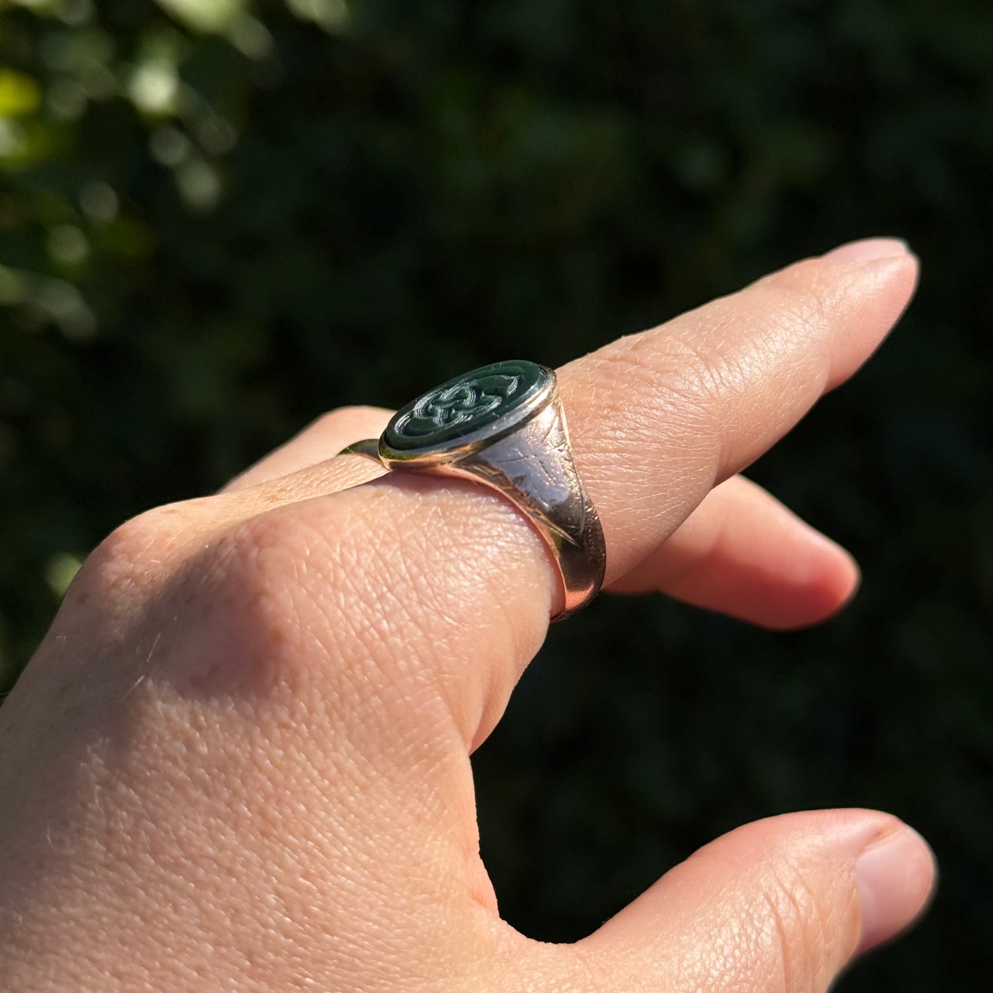 Antique Bloodstone Ouroboros Serpent Ring in 9 Carat Gold