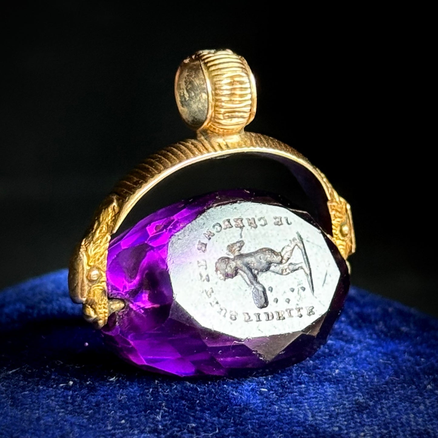 Victorian French Triple Sided Snake Fob Seal in 15 Carat Gold; Circa 1850