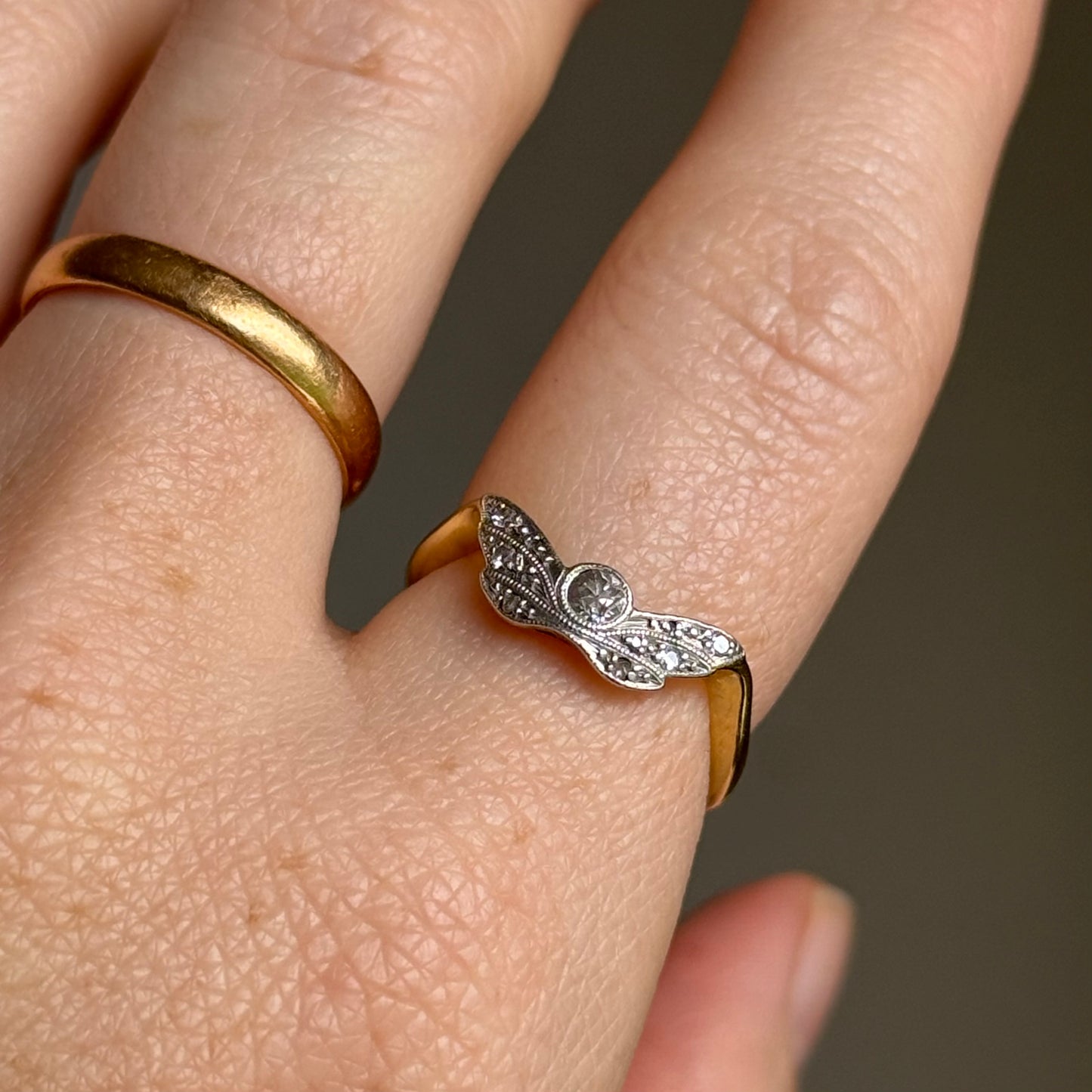 Antique Diamond Winged Ring in 18 Carat Gold; Circa 1900