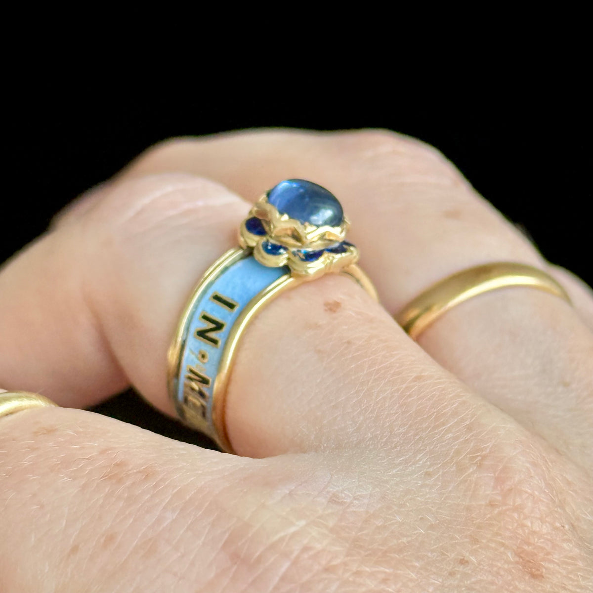 Victorian Sapphire Mourning Ring in 18 Carat Gold; circa 1852