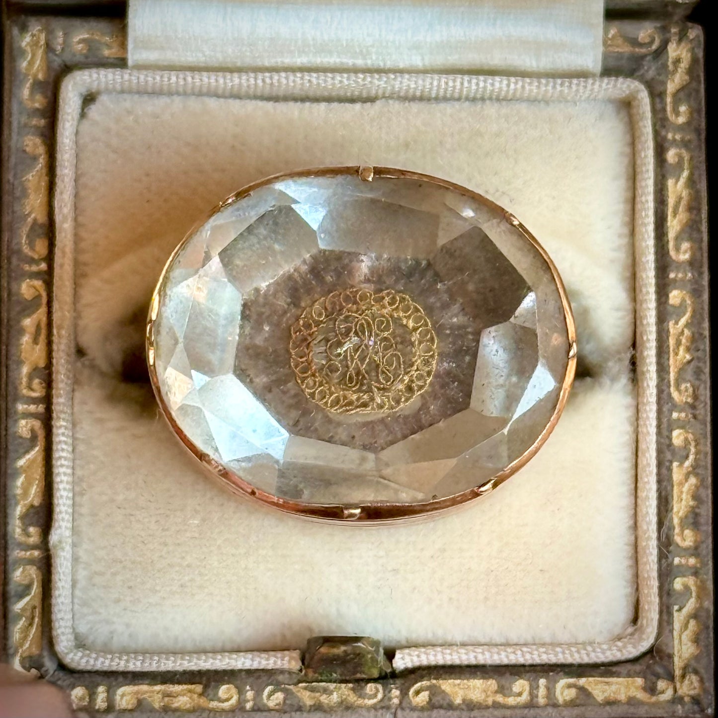 Antique Stuart Rock Crystal Brooch with Woven Gold Cypher