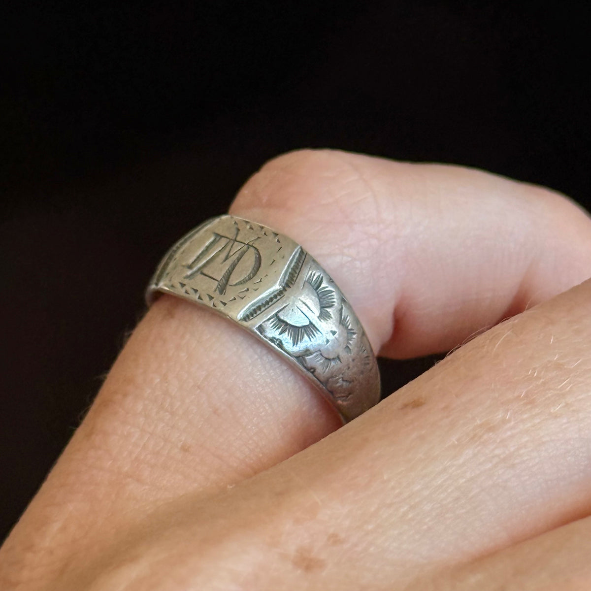 Antique Monogram Signet Ring in Silver; circa 1860