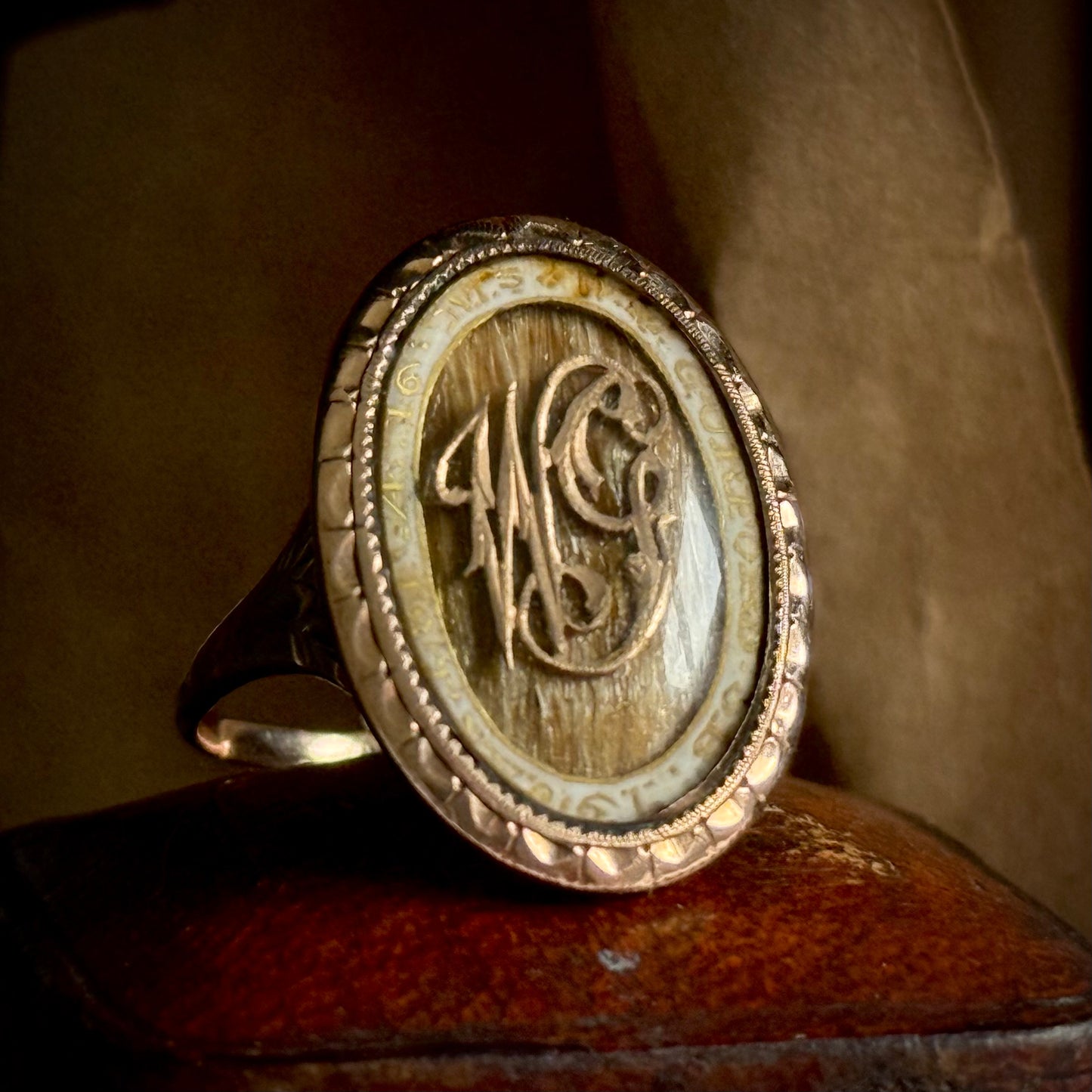 Georgian Enamel Mourning Ring in 9 Carat Gold; Circa 1781