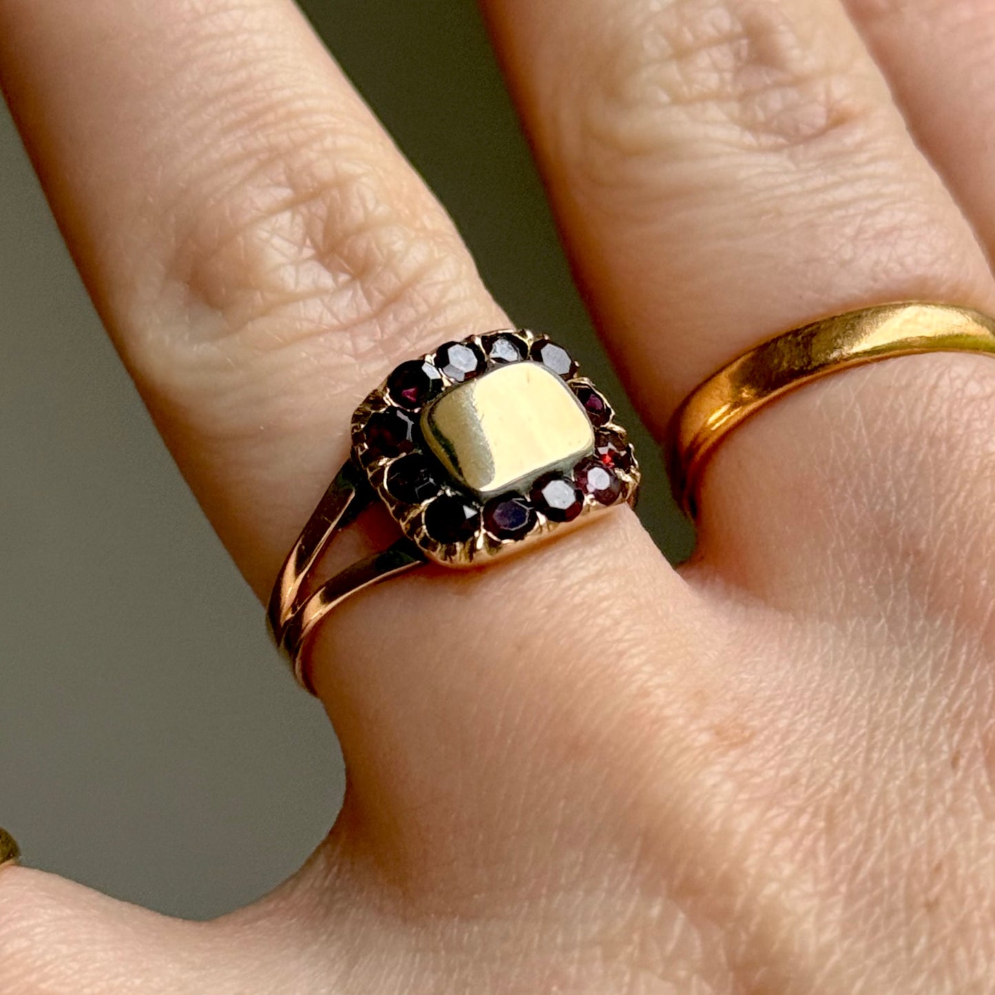 Antique Georgian Garnet Ring in 9 Carat Gold; Circa 1830