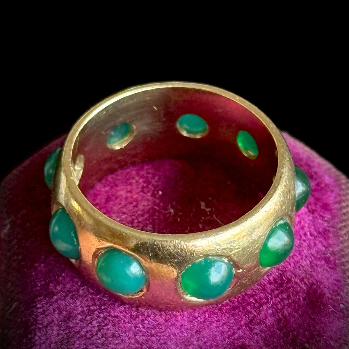 Antique Full Eternity Chrysoprase Band in 9 Carat Gold; Circa 1880
