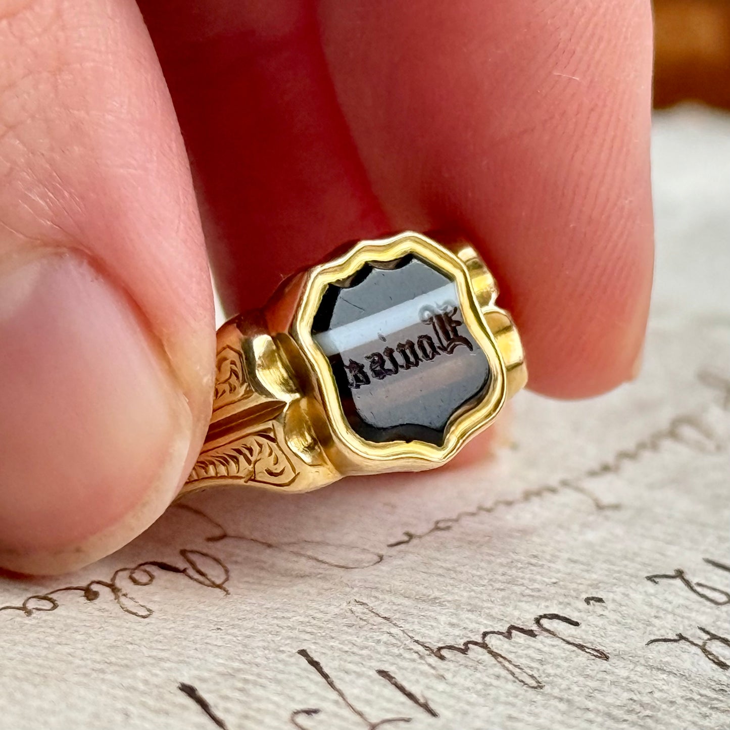 Antique Agate 'Louisa' Intaglio Ring in 18 Carat Gold; Circa 1900