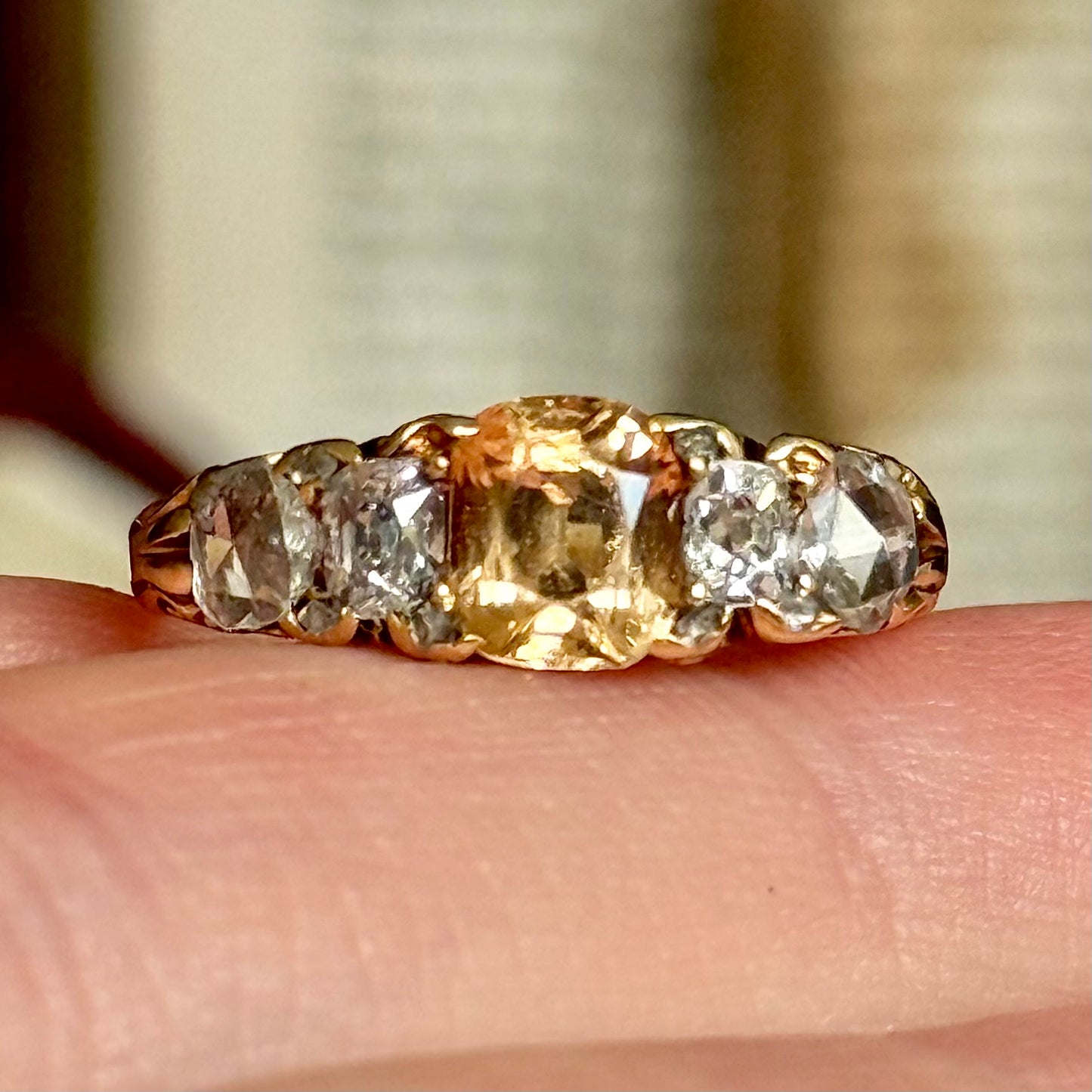 Late Victorian Imperial Topaz & Mixed Cut Diamond Ring; Circa 1890