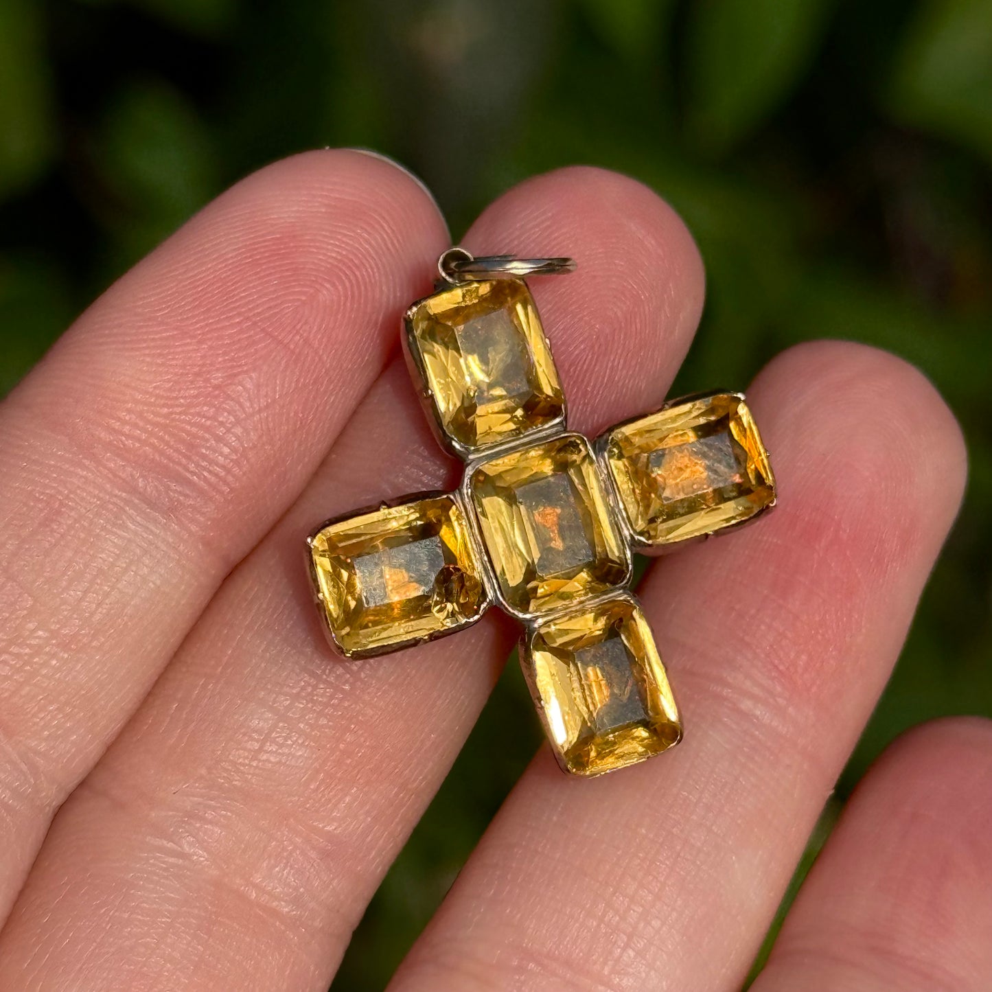 Georgian Foiled Citrine Cross Pendant in 9 Carat Gold; Circa 1820