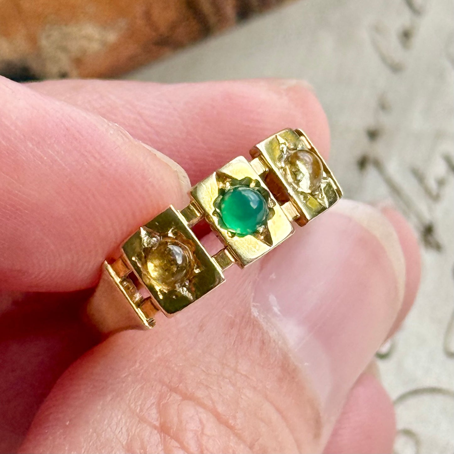 Antique Victorian Citrine & Emerald Ring in 15 Carat Gold