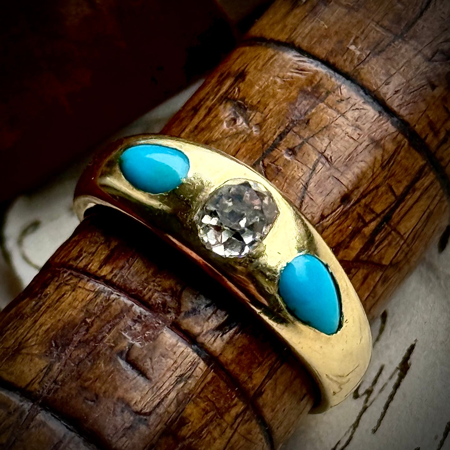 Victorian Turquoise & Diamond Ring in 18 Carat Gold