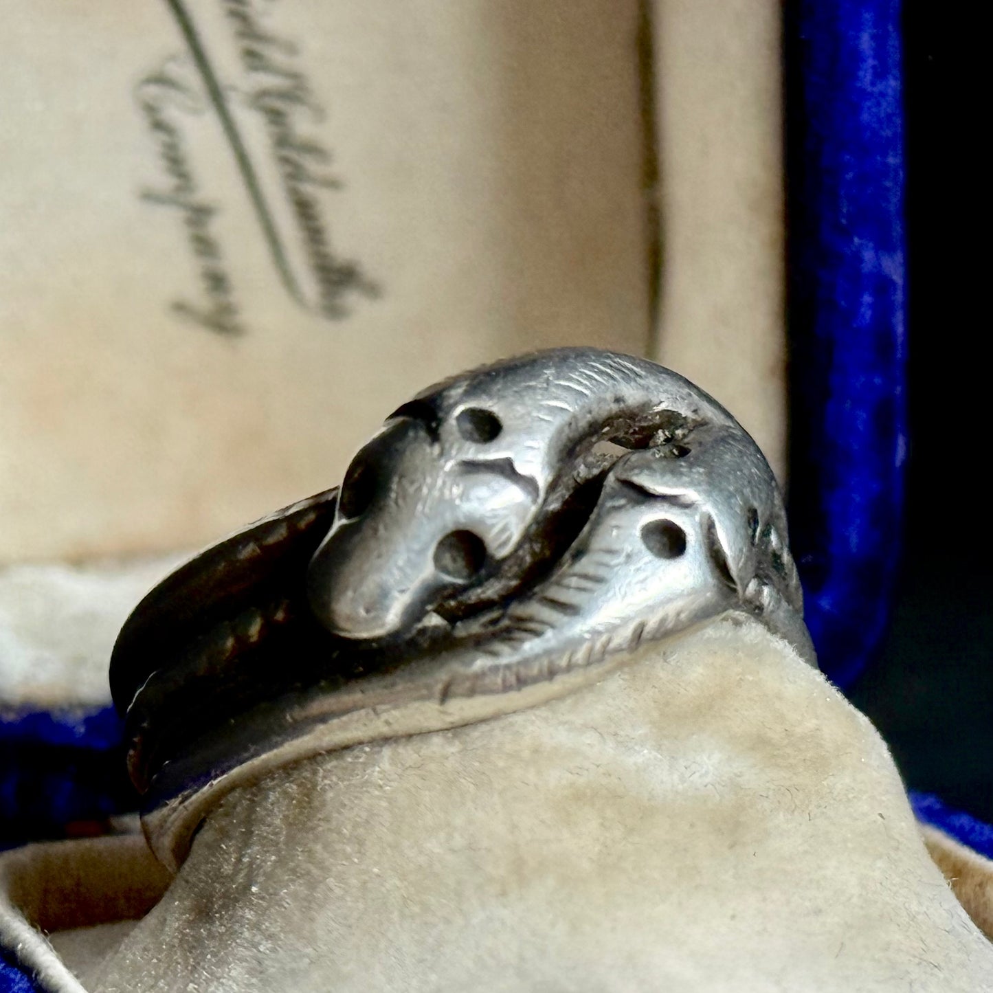 Antique Entwined Snakes Ring in Silver