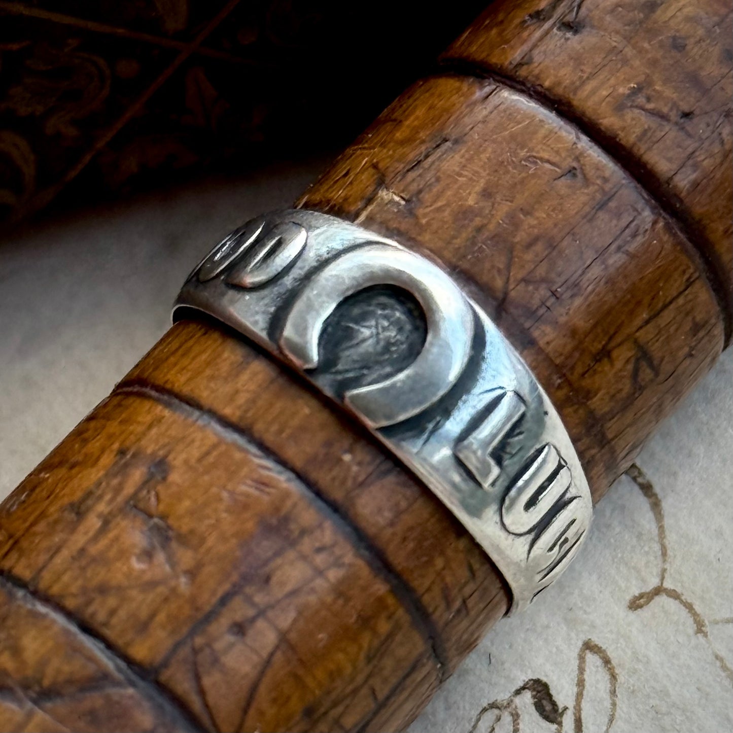 Antique Victorian Good Luck Silver Ring; Circa 1880