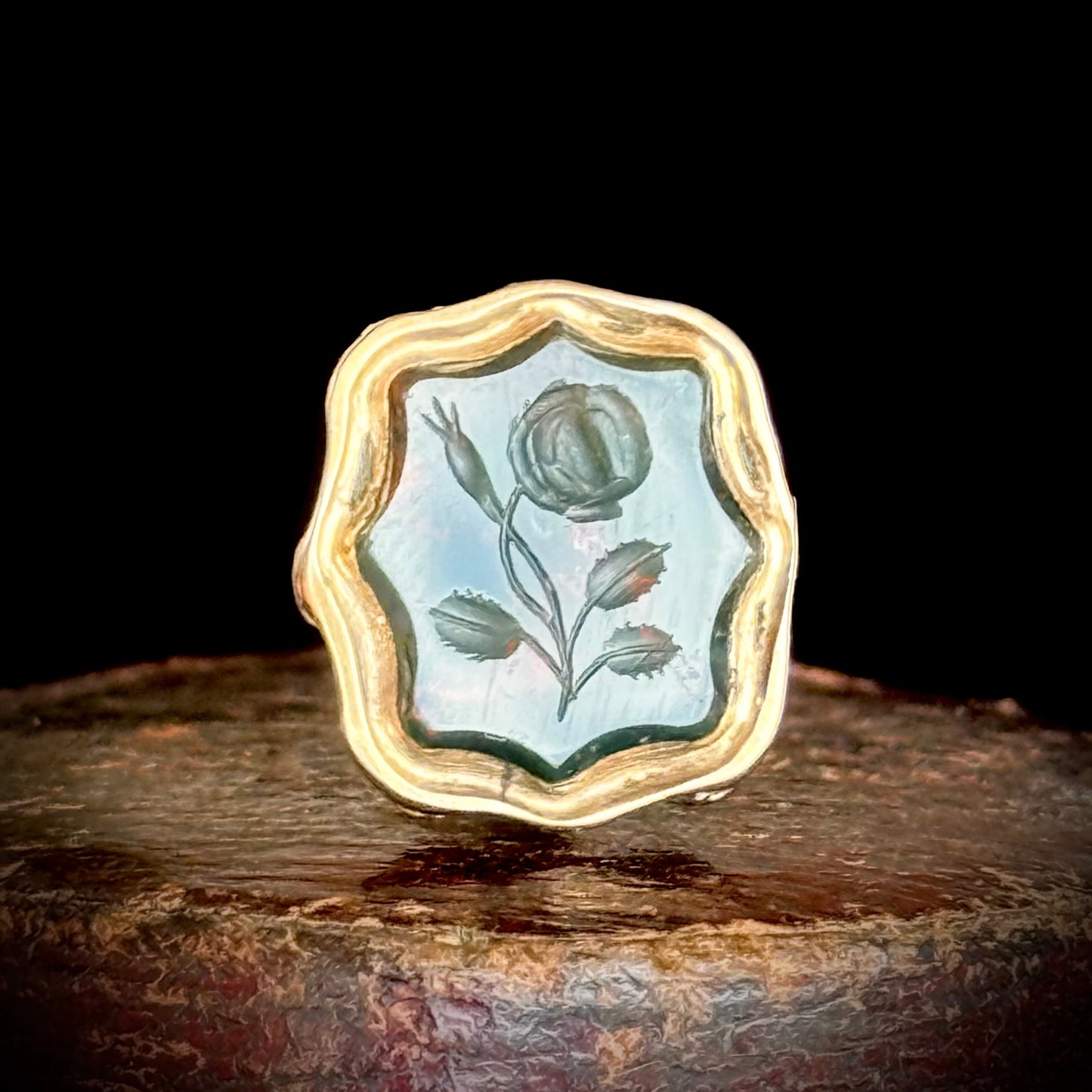 Victorian Bloodstone Rose Intaglio Fob Pendant; Circa 1860