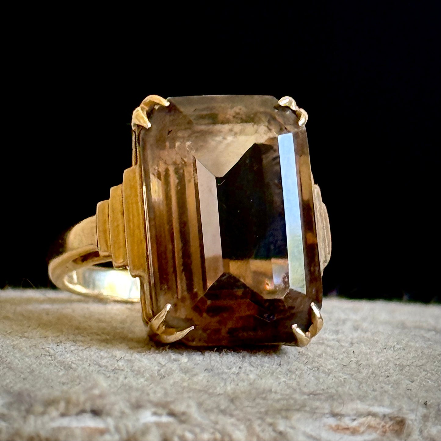Vintage Statement Smokey Quartz Ring in 9 Carat Gold